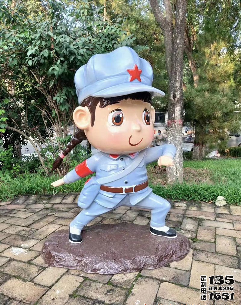 玻璃鋼彩繪卡通景區小女孩紅軍雕塑 玻璃鋼彩繪卡通景區小女孩紅軍雕塑