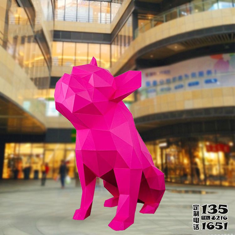 廣場創意玻璃鋼幾何玫紅色狗雕塑 廣場創意玻璃鋼幾何玫紅色狗雕塑