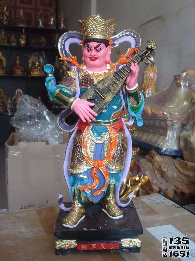 寺廟玻璃鋼彩繪持國(guó)天王雕塑 寺廟玻璃鋼彩繪持國(guó)天王雕塑