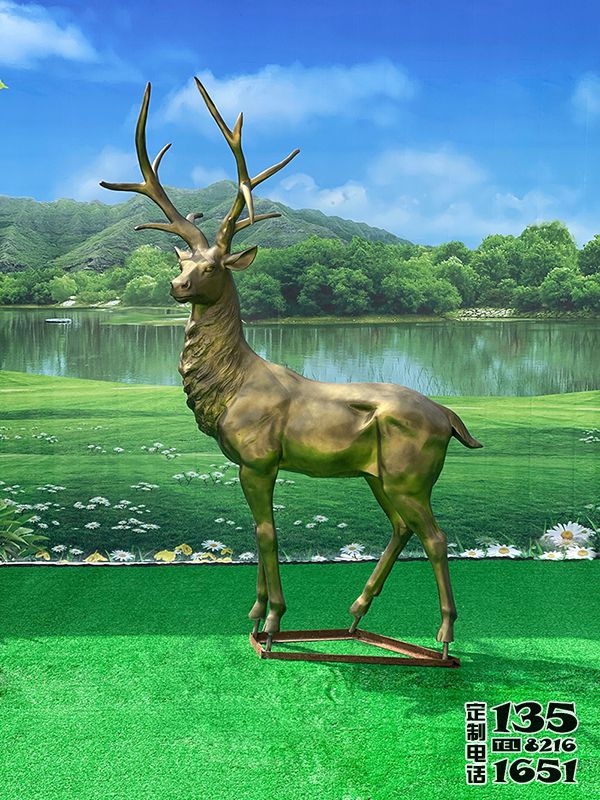 公園玻璃鋼仿銅大型景觀梅花鹿雕塑 公園玻璃鋼仿銅大型景觀梅花鹿雕塑