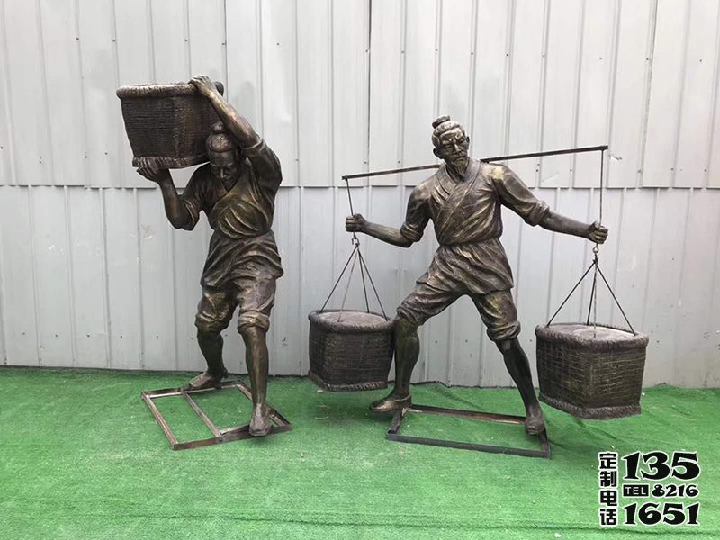 抗筐挑擔子人物玻璃鋼仿銅農(nóng)耕勞動人物雕塑 抗筐挑擔子人物玻璃鋼仿銅農(nóng)耕勞動人物雕塑