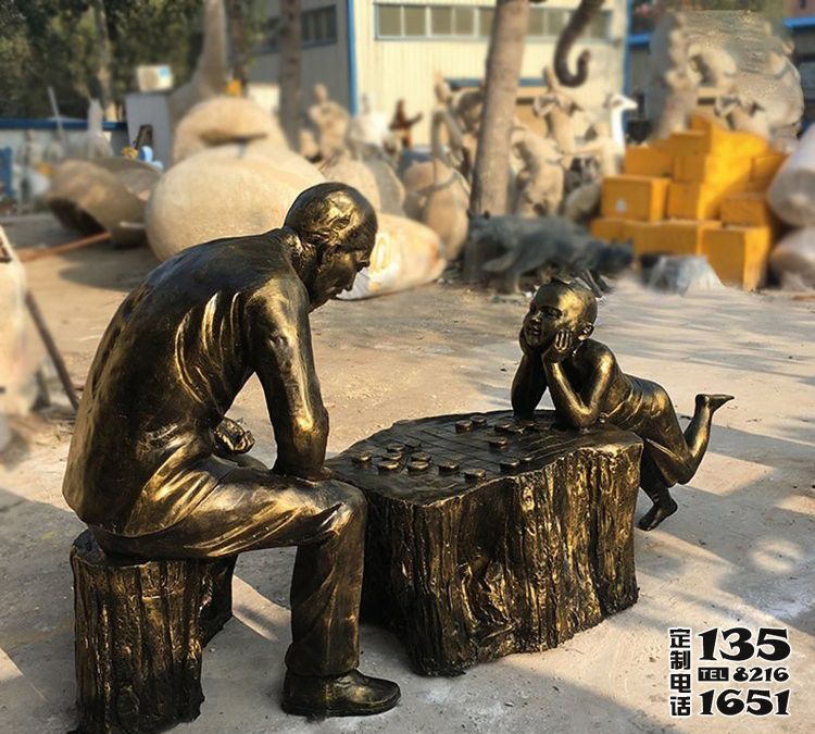 公園景區玻璃鋼仿銅下象棋的人物雕塑 公園景區玻璃鋼仿銅下象棋的人物雕塑