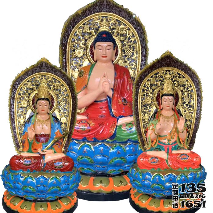 寺廟供奉大型景觀玻璃鋼彩繪三圣雕塑 寺廟供奉大型景觀玻璃鋼彩繪三圣雕塑