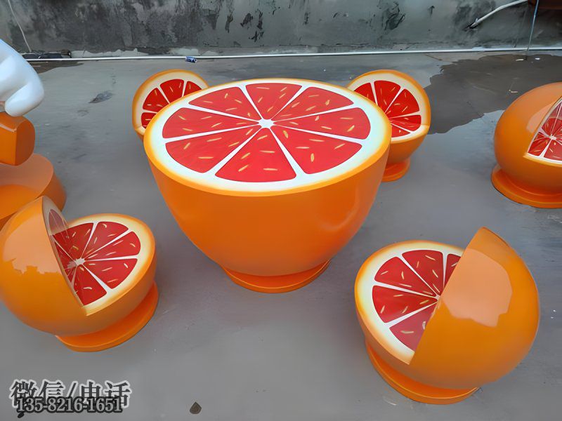 玻璃鋼仿真橘子桌椅雕塑擺件 玻璃鋼仿真橘子桌椅雕塑擺件
